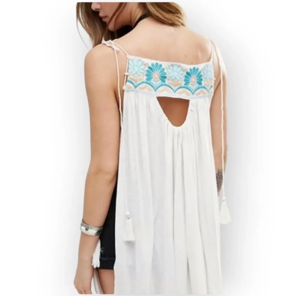 Free People Heat Wave Mini Dress Women's Small Ivory Tunic Babydoll Embroidered